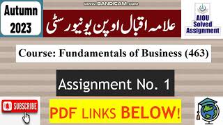 AIOU Code 463 Solved Assignment No1 Autumn 2023 Subject Fundamentals of Business Level BABCom [upl. by Ferdinanda535]