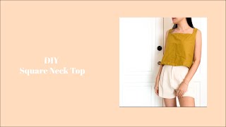 DIY Square Neck Top  No Pattern  Tutorial Menjahit Blus Kerah Persegi Tanpa Pola  ENG  Bahasa [upl. by Nallek61]