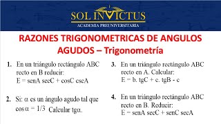 RAZONES TRIGONOMETRICOS DE ANGULOS AGUDOS  PRE BASICO Teoria y Ejercicios [upl. by Lanuk191]