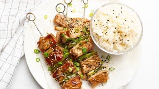 Japanesestyle Sticky Pork amp Spring Onion Yakitori Recipe [upl. by Gnut]