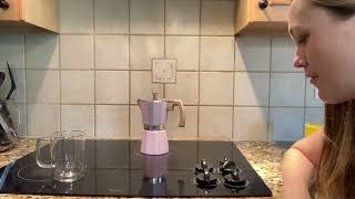 Review of the GROSCHE Milano Moka pot Stovetop Espresso Maker Greca Coffee Maker Pink 9 cup [upl. by Atinauq505]