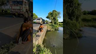 Village Woman Hook Fishing In Road Side Canal fishingmethods hookfishtrap fishingtechniques fish [upl. by Ttereve153]