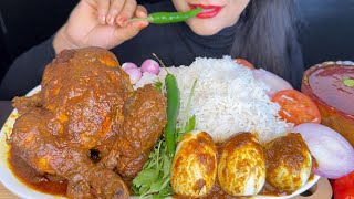 ASMR EATING SPICY WHOLE CHICKEN CURRYEGG CURRYBASMATHI RICEGREEN CHILLI FOOD VIDEOS [upl. by Pattani459]