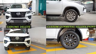 Dechroming Done in Toyota Fortuner Chrome Delete with Black Roof With Custom Gunmetal Alloys Paint [upl. by Lechar35]