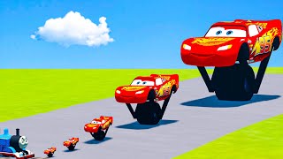 Big amp Small OneWheel Monster Truck Lightning McQueen VS Thomas The Tank Engine Train  BeamNGdrive [upl. by Brindle]