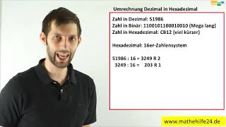 Umrechnung Dezimal in Hexadezimal umrechnen  Mathematik [upl. by Ahsiela]