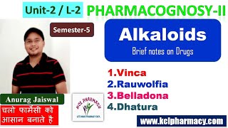 Alkaloidal Drugs  Vinca Dhatura Rauwolfia Belladona  L2 Unit2  PharmacognosyII 5th Sem [upl. by Reisman]