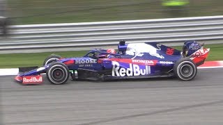 F1 2019 Honda V6 Turbo Powered Cars in Action at the Italian GPRB15 amp STR14 Sound at Monza [upl. by Trinetta10]