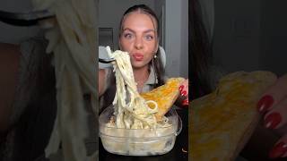 SAUCY  CRUNCHY GARLIC BREAD W ALFREDO ASMR MUKBANG 🍝🤭🥖✨ foodie crunchyasmr alfredo saucy [upl. by Lengel745]