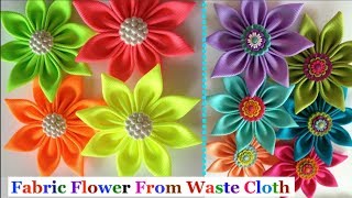 How to Make Fabric Flower From old clothFabric Flower tutorialBest out of wasteeasy Fabric Flower [upl. by Auhsuj]