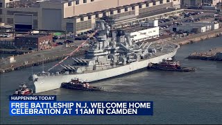 USS New Jersey to return to Camden after undergoing maintenance work at Philadelphia Navy Yard [upl. by Lyndy]