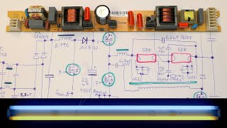 2x58W electronic fluorescent ballast teardown with schematic [upl. by Spencer]