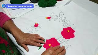 Servilletas con rosas bordadas a mano colores alegres paso a paso  muy facil [upl. by Ris46]