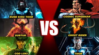 Rune King Thor Vs Cosmic Armor Superman Thor Vs God Loki Ghost Rider Vs Surtur  COMPARISON [upl. by Anida]