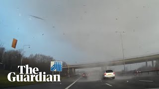 Tornado captured on dashcam as it crosses M25 in Surrey [upl. by Ahsienor]