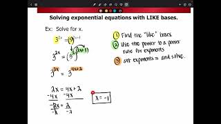 Alg2 E 1D Solving Exp Eqns by getting same base [upl. by Neom]