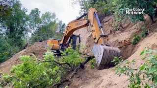 Hyundai Excavator Forming a New Road on a Mountainside [upl. by Adlemy949]