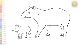 Tapir and baby tapir drawing easy  How to draw tapir and calf step by step  Tapir drawing  art [upl. by Derrik]