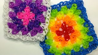 Granny Square Tutorial by feelinspiffy HOOK ONLY Loom Bands [upl. by Thorndike]