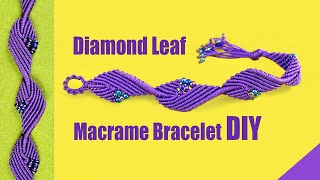 Diamond Leaf Macrame Bracelet Pattern with Beads DIY [upl. by Gordan]