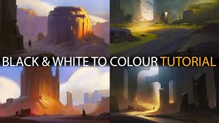 Greyscale to Colour Tutorial Digital Painting Landscape [upl. by Monarski]