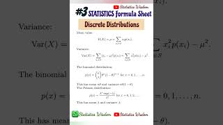 3 Statistics Formula Sheet  Discrete Distributions  statistics statistics4all distributions [upl. by Ciaphus]