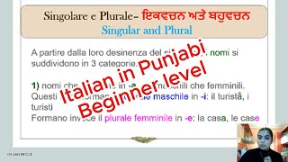 🇮🇹 SINGOLARE  PLURALE  ਇਕਵਚਨ  ਬਹੁਵਚਨ  Learn ITALIAN in PUNJABI  Easy [upl. by Tamaru867]