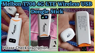 Melbon T708 4G LTE Wireless USB Dongle Stick with All SIM Network Support Data Card Unboxing Review [upl. by Longtin]