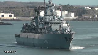 GERMAN NAVY FRIGATE FGS BRANDENBURG F215 ENTERS DEVONPORT NAVAL BASE AT DEVILS POINT 26124 [upl. by Eitsyrc]