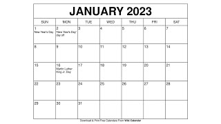 Free Printable January 2023 Calendar Templates With Holidays  Wiki Calendar [upl. by Nauj204]