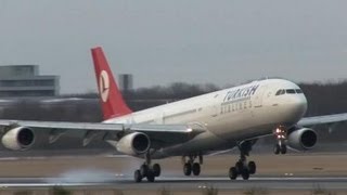 ✈HD A340300 Turkish  Landing  Hamburg [upl. by Ettenowtna]