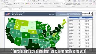 USA Heat Map Excel Template  Automatic State Coloring [upl. by Ihcego]