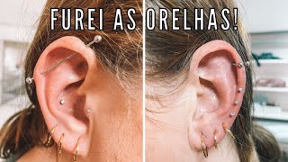 COLOQUEI 5 PIERCINGS NA ORELHA DE UMA VEZ SÓ  MINHA REAÇÃO DOEU MUITO [upl. by Sivlek284]