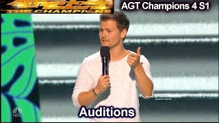 Drew Lynch stuttering Stand Up Comedian FUNNY Audition  Americas Got Talent Champions 4 AGT [upl. by Analram]