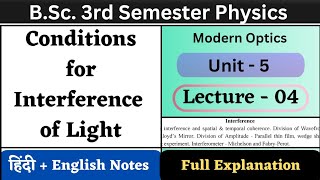 Conditions for Interference of Light  BSc 3rd Semester Physics  Unit5  L04  Modern Optics [upl. by Akemad388]