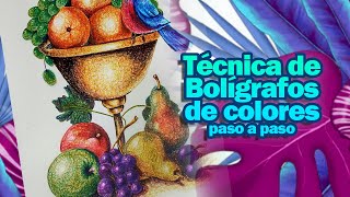 Técnica de BOLÍGRAFOS DE COLORES explicado paso a paso  ArtGio [upl. by Nosinned]