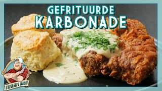 Gefrituurde Karbonade Country Gravy en Biscuits  EtenmetNick  How to [upl. by Rosenkrantz625]