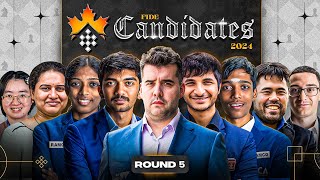 FIDE Candidates 2024  Rd 5  Gukesh in joint lead with Nepo  ft Samay Srinath Amruta Harshit [upl. by Erbua]