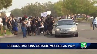 Protesters hit by cars outside McClellan Park during Trump visit [upl. by Lesser]