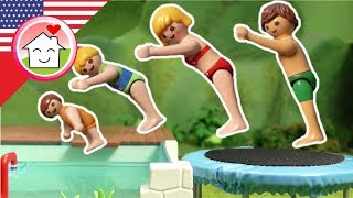 Playmobil english The Trampoline  The Hauser Family  toy films for kids [upl. by Aelyak]