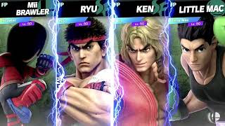 Super Smash Bros Ultimate Amiibo Fights EX Brawler vs Ryu vs Ken vs Little Mac [upl. by Yarak]