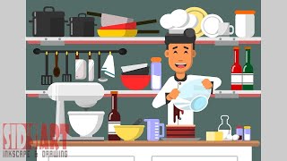 Inkscape Speed Drawing Creating a Kitchen Scene amp Cake Vector Illustration [upl. by Nomyaw]