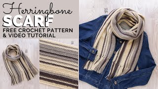 Herringbone Scarf  FREE Striped Scarf Crochet Pattern for Beginners by Yay For Yarn [upl. by Ellenrad]