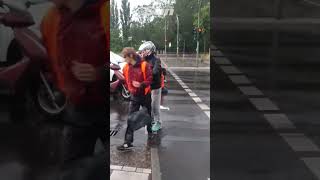 Motorist clears climate activists out the way to drive scooter through road blockade [upl. by Ecniv]