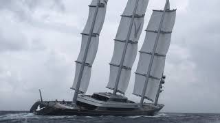 Maltese Falcon superyacht sailing in Sardinia on 30knts wind No editing handheld [upl. by Wing245]