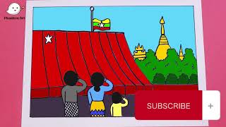 How to draw Martyrs Day for kids Myanmar [upl. by Yslehc]