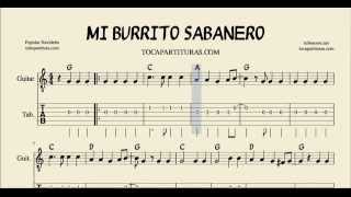 Mi Burrito Sabanero Tablatura y Partitura del Punteo de Guitarra con Acordes [upl. by Ahseena568]