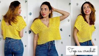 Top au crochet FACILE  Modèle blouse couture Majorelle  Patron GRATUIT avec tailles XS8XL ☀️💐 [upl. by Saref883]