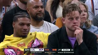 JaMarr Chase Joe Burrow amp OBJ courtside as Austin Reaves hail mary goes awry  NBA on ESPN [upl. by Dennie853]