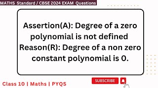 AssertionA Degree of a zero polynomial is not defined ReasonR Degree of a non zero constant po [upl. by Leesa]